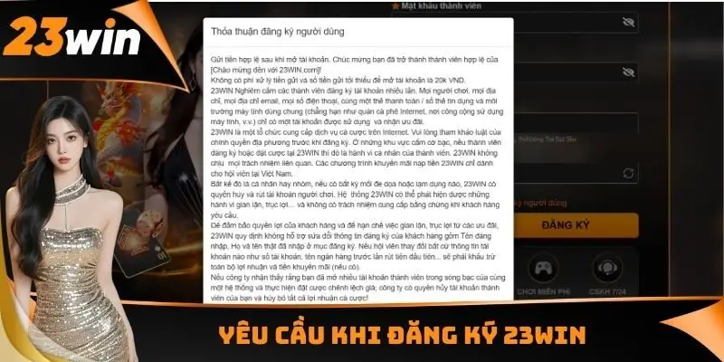 Yêu cầu khi đăng ký 23WIN